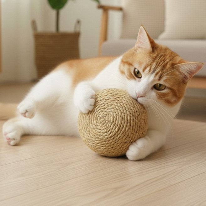 둥둥펫 고양이 소리나는 공 장난감 이갈이 스크래쳐 사운드볼, 브라운, 1개