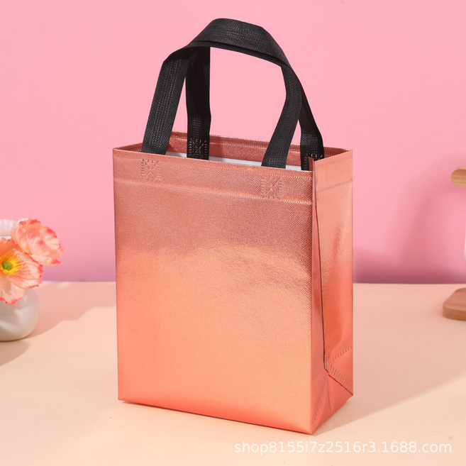 그리뉴얼 홀로그램 무지개 부직포 쇼핑백, 로즈골드, 10개