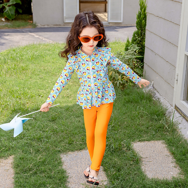 스타빈 여아용 트로피컬 래쉬가드 상하의 + 모자 세트