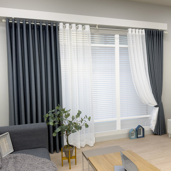 지나송 리반 암막커튼 + 코디커튼 + 커튼봉 2세트