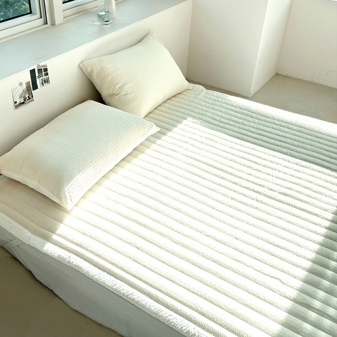 루시드슬립 국내산 시원보송 오션 시어서커 여름 침대 패드, 크림 아이보리