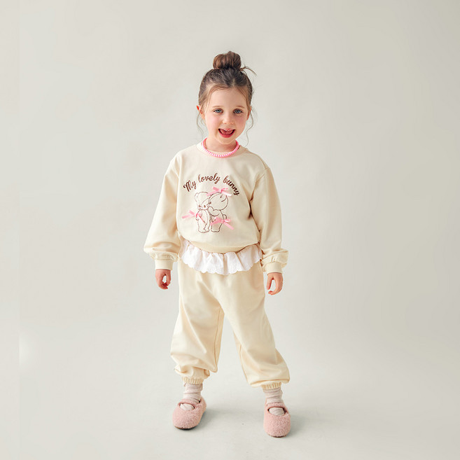 월튼키즈 아동용 쁘띠베어 리본 상하의 세트