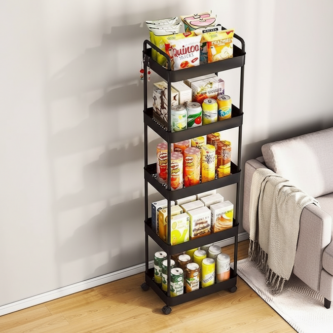 로이라이프 다층 이동형 트롤리 32 x 21 x 122 cm, 블랙, 5단