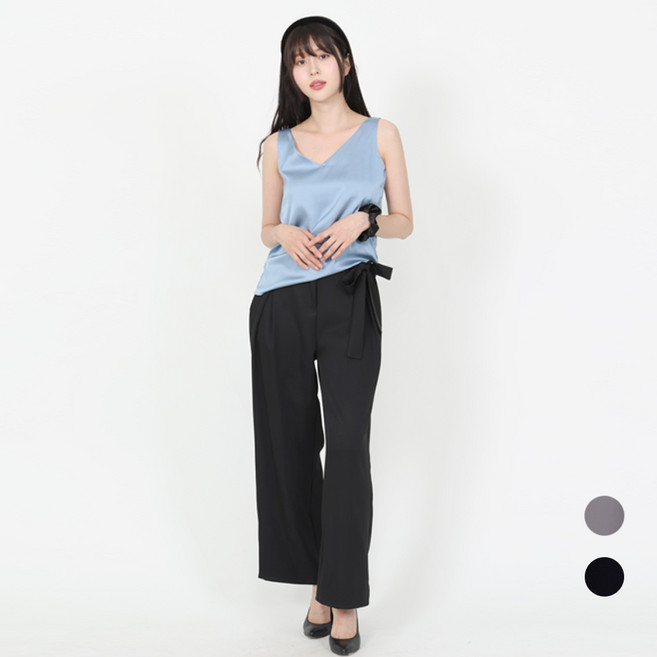 엘쏘 여성용 리본 스트랩 와이드 팬츠