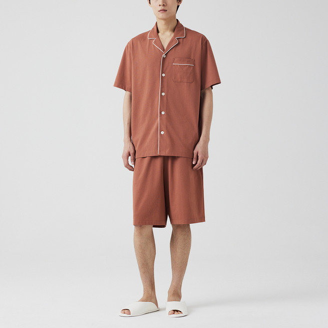 JAJU 남성용 코튼 블렌디드 5부 파자마 상의 하의