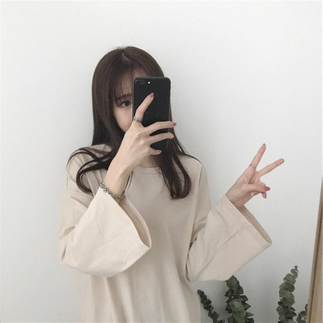 디멜디 여성용 루즈핏 라운드넥 봄 긴팔 티셔츠