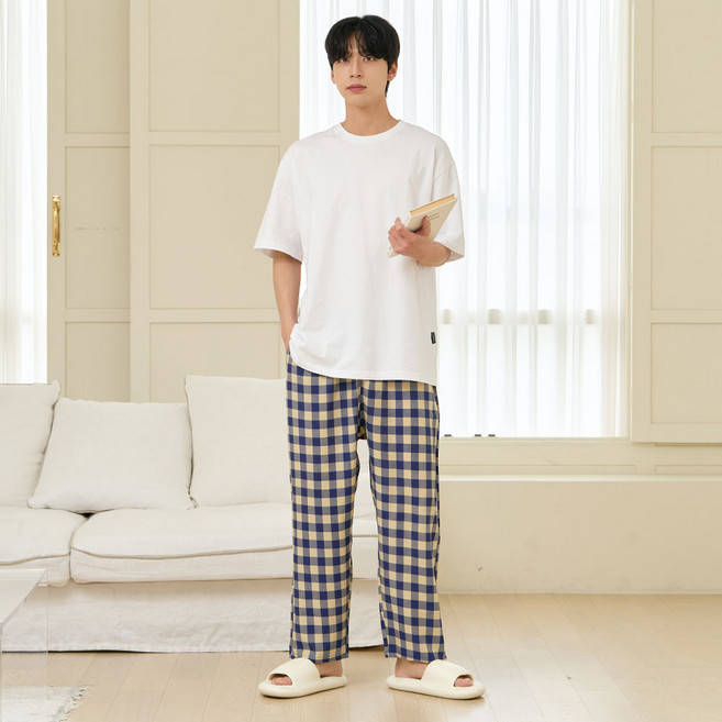 글램공감 커플용 냉감 덩크 요루체크 9부 파자마 바지