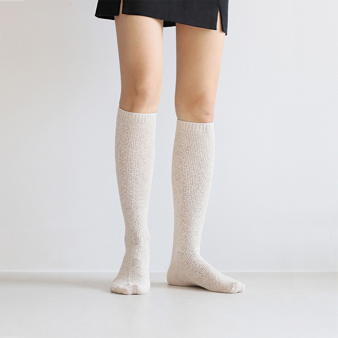 코지라벨 여성용 니삭스 펀칭 패턴 가볍게 신는 데일리 롱삭스