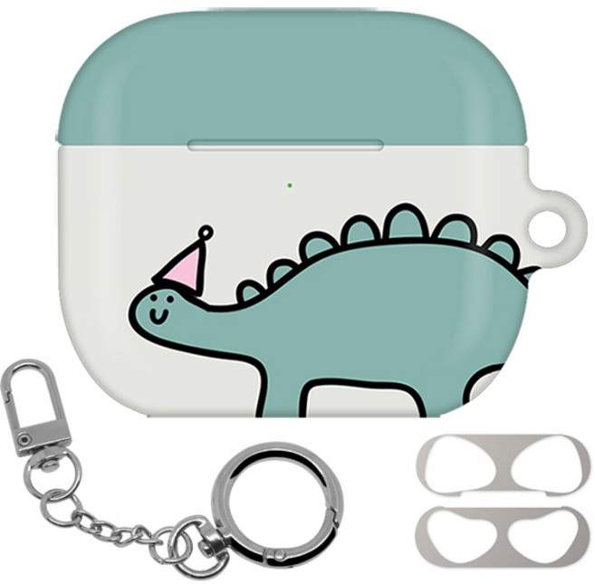 몬드몬드 에어팟 3세대 하드 케이스 + 철가루방지 스티커 + 키링 세트, 공룡라이프 생일공룡(케이스), 1개