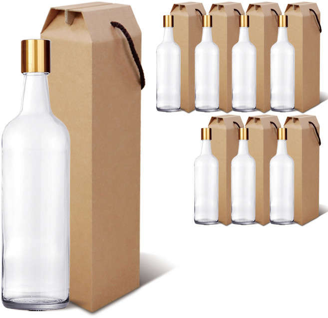 미르코리아 골드밀폐 유리병 스크류캡 + 선물상자 세트, 750ml, 8세트