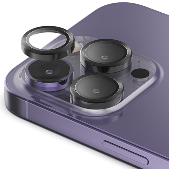 신지모루 AR 빛번짐방지 메탈 프레임 링 휴대폰 카메라 렌즈 강화유리 액정보호필름 블랙, 1개