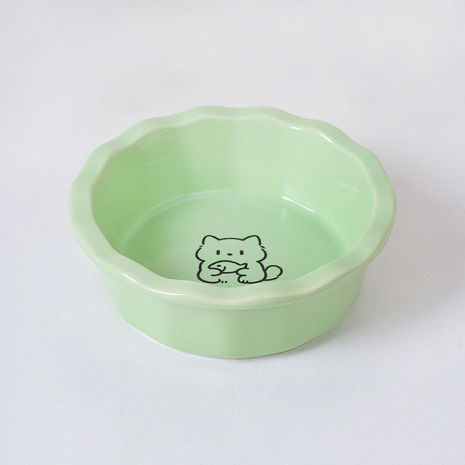 파스텔펫 반려동물 피쉬캣 세라믹 식기 FREE, 그린, 1개