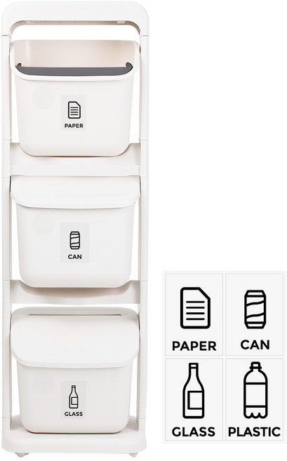 올리빙 도트 스탠드 분리수거함 3단 + 스티커, 화이트