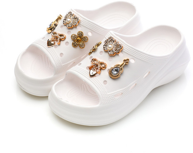 갓슈 여성용 금장 진주큐빅 파츠 통굽 슬리퍼