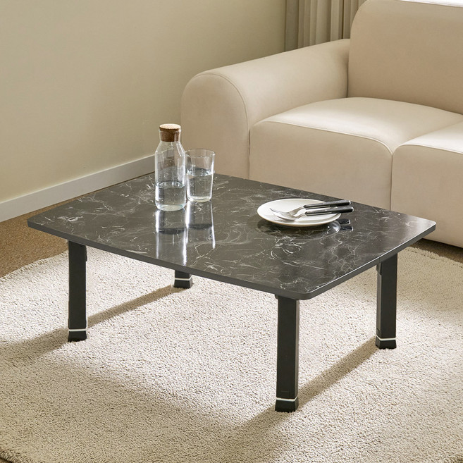 아이캔컴퍼니 4단 높이조절 라운드 LPM 접이식 테이블 800, 블랙마블