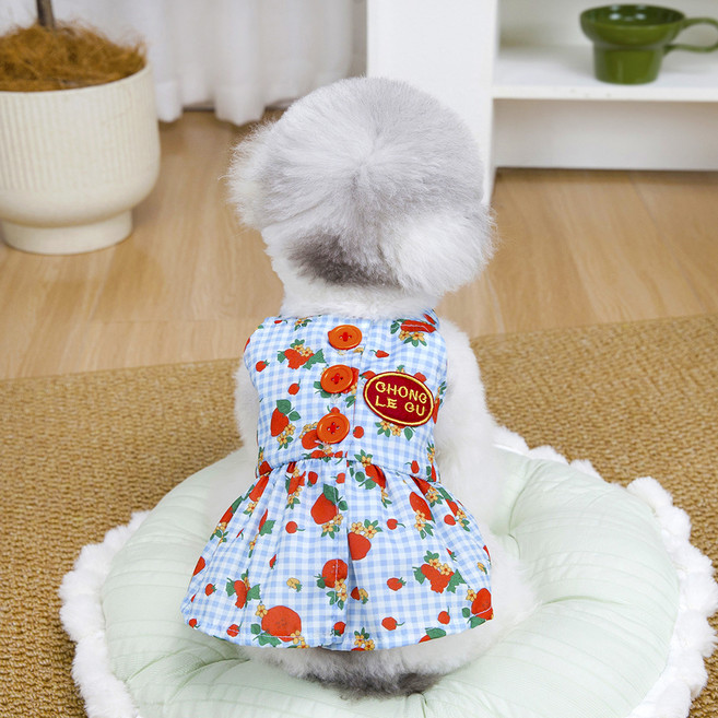 파스텔펫 반려동물 애플 체크 원피스, 블루, 1개