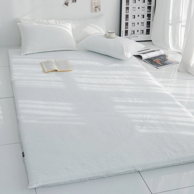 스코홈 국내 제조 여름 냉감 시어서커 홑겹 요커버, 심쿵화이트