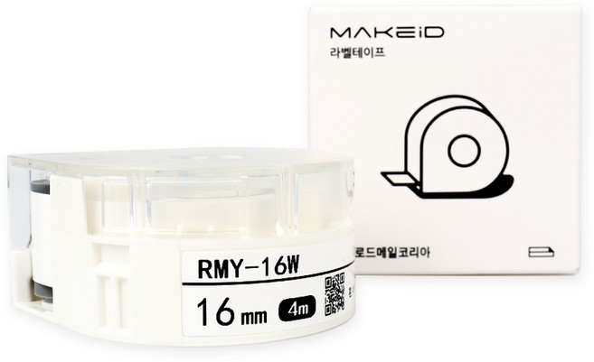 로드메일코리아 MAKEiD 라벨테이프 라벨지 16mm, 흰색바탕 + 검정글씨(RMY-16W), 4m