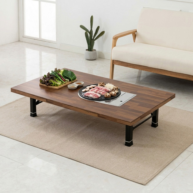 노아가구 리치블 높이조절 접이식 불판 테이블, 멀바우(블랙다리)