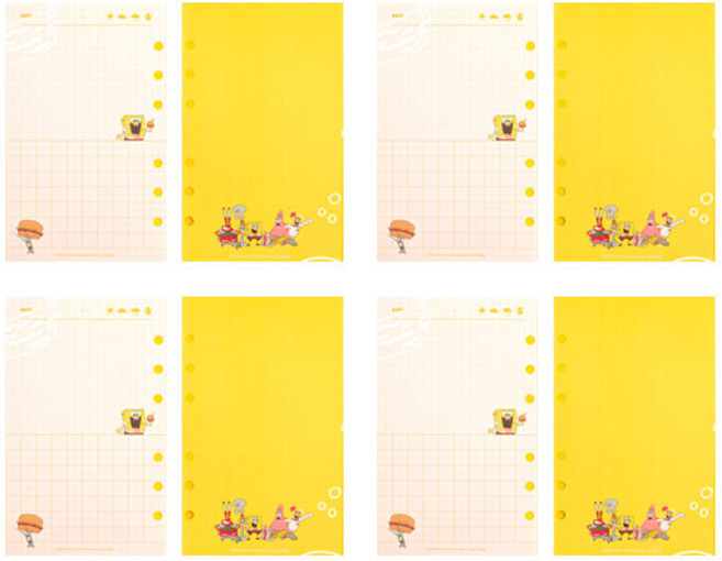 스폰지밥 아카이브 6공 리필속지 그림일기 4p, 1세트