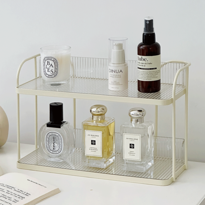 데미무드 프레임 2단 선반 화장품 정리함 향수 진열대, 바닐라, 1개