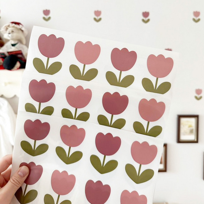 아카시아봉봉 벽지손상없는 월세이프 벽지스티커 2종 x 6p x 4세트, 튤립가든