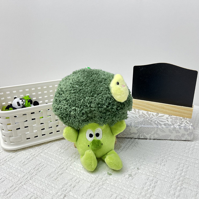 순잠 머리에 꽃 단 작은 브로콜리 인형 키링, 그린, 1개, 12cm