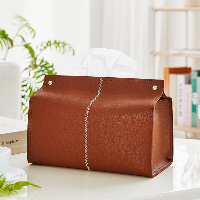 모던하우스 스티치 레더 티슈케이스 레귤러, 브라운