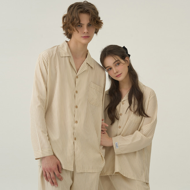 도씨 실크핏 올데이 긴팔 커플 잠옷 세트 D-3654