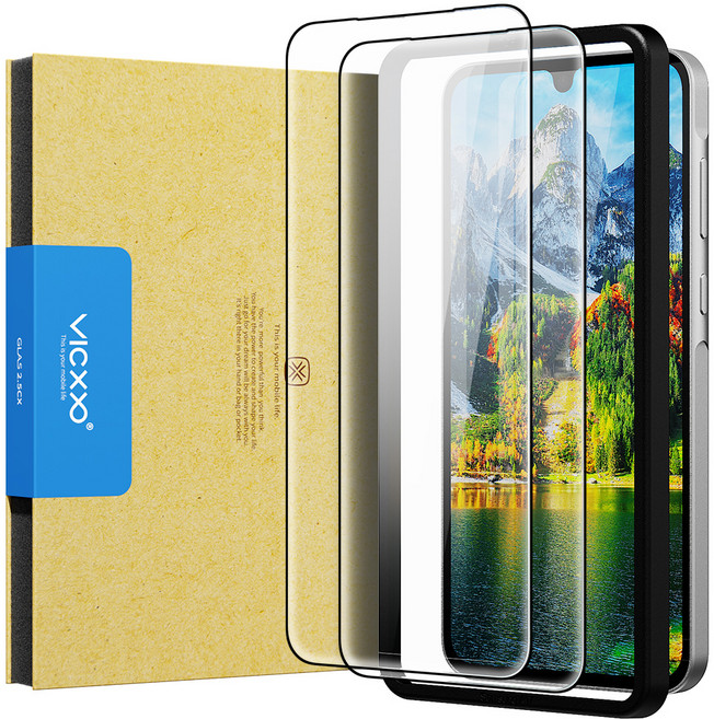 VICXXO 附安裝輔助器 高透明 9H 鋼化玻璃 手機螢幕保護貼 2片組, 1套