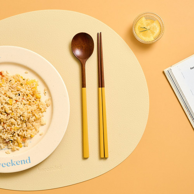 모던하우스 자연옻칠 보름달 컬러 수저세트, 옐로우, 숟가락 + 젓가락, 1세트