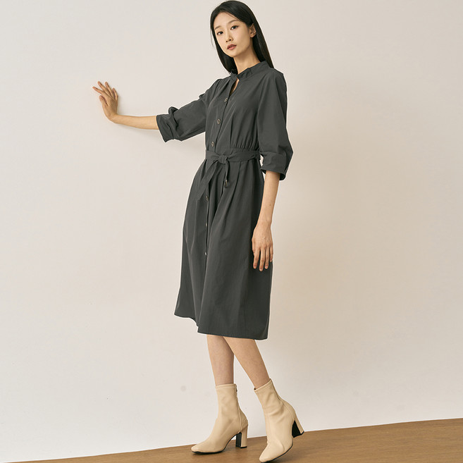 zishen 女款 Pierose 抓皺附腰帶連身裙 LFOPN804