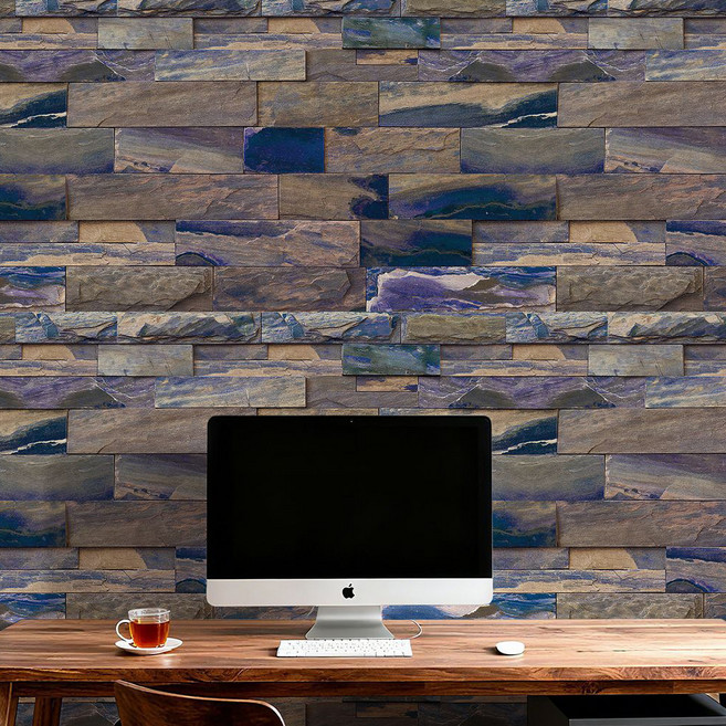 3D 접착식 벽지, 믹스 블루톤 파벽돌 패턴