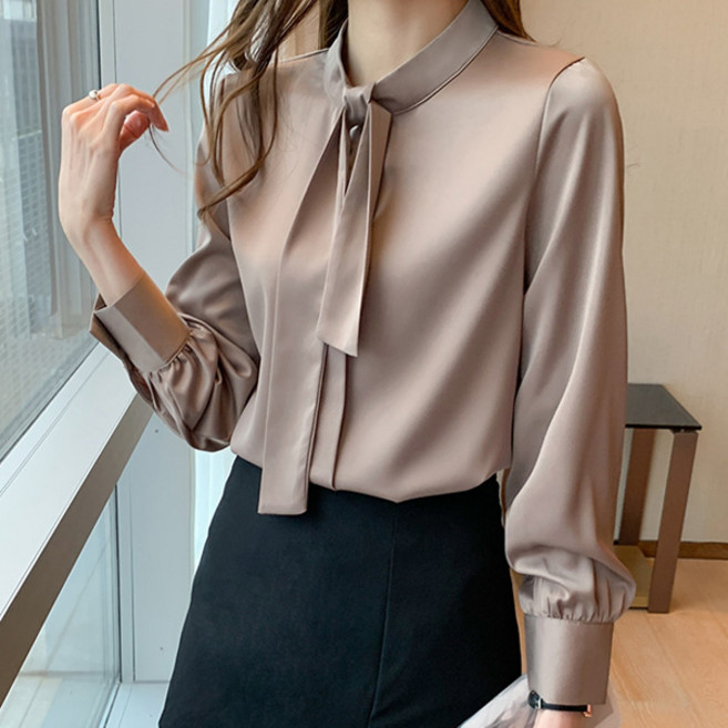 포플러앤씨 여성용 피츠버드 리본 새틴 블라우스 P26SPBL012304