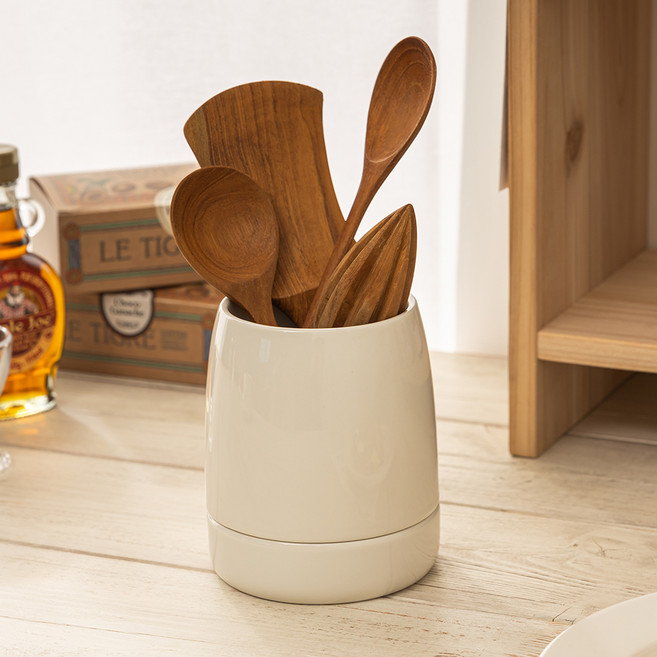 메종오브제 로렌스 수저통 + 받침 세트, 크림화이트, 1개