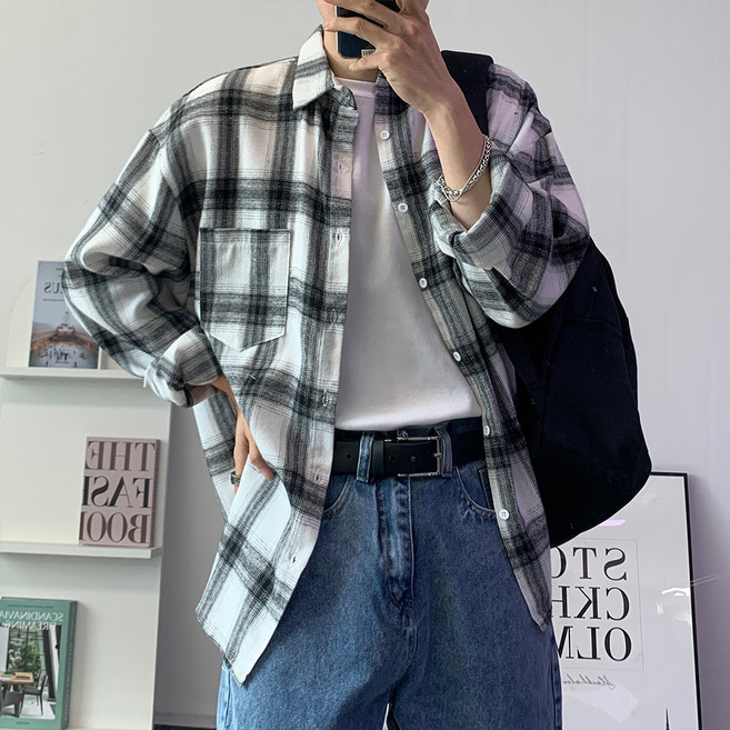 콘피아르 남성용 데일리 오버핏 체크 셔츠 TC6311