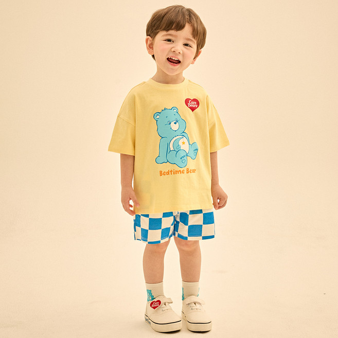 Care Bears 童款Bedtime Bear圖案短袖上衣+棋盤格短褲套裝
