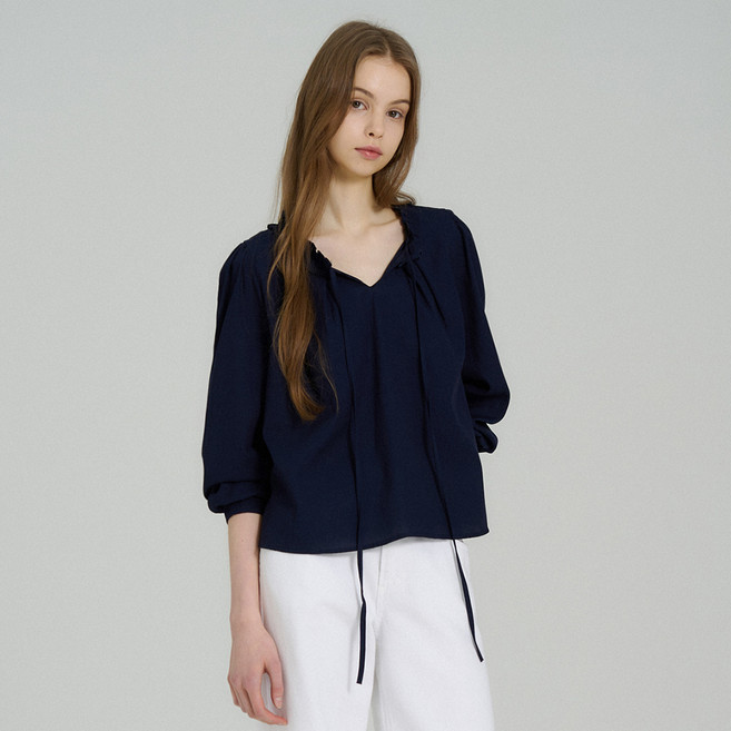 에이비플러스 여성용 프릴넥 셔링 블라우스 LSA1MB34