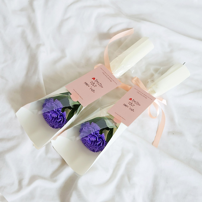 아스파시아 플르 카네이션 메시지 비누꽃 한송이 꽃다발 엄마아빠 고맙고 사랑해요, 퍼플, 2개