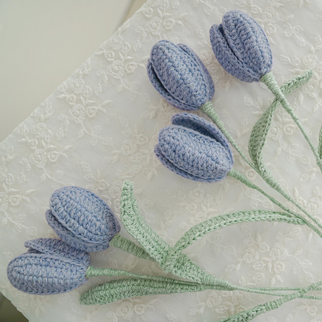 슬로우모먼츠 말랑 튤립 꽃다발 코바늘 DIY 초보 패키지 세트, 페일블루, 1세트