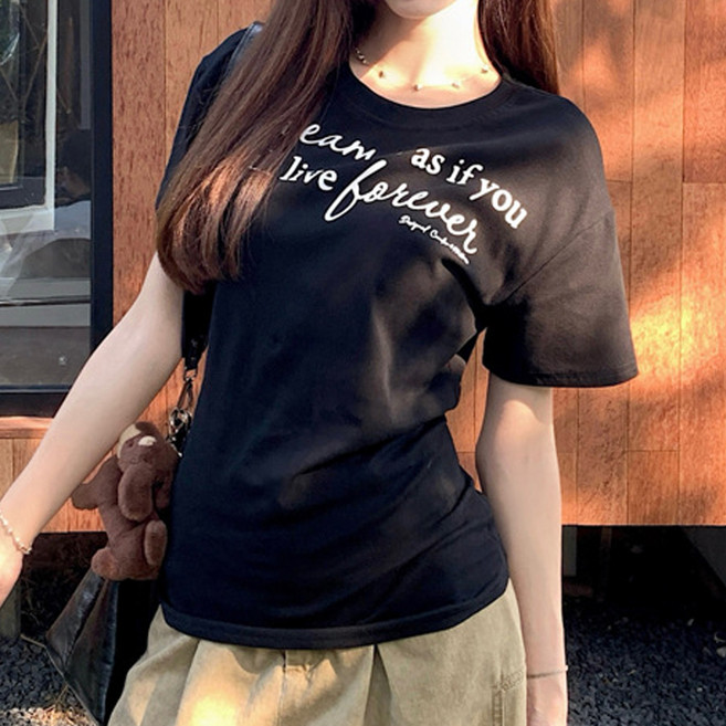 닷이프 여성용 캐주얼 사이드 슬림 셔링 반팔 티셔츠 D263-0254