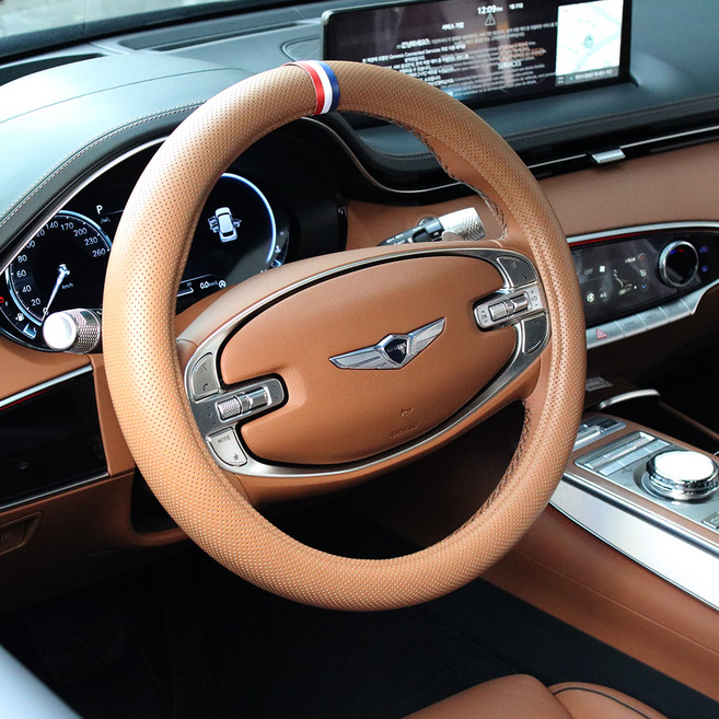 루젠 스포티 타공 가죽 원형 핸들커버, 베이지