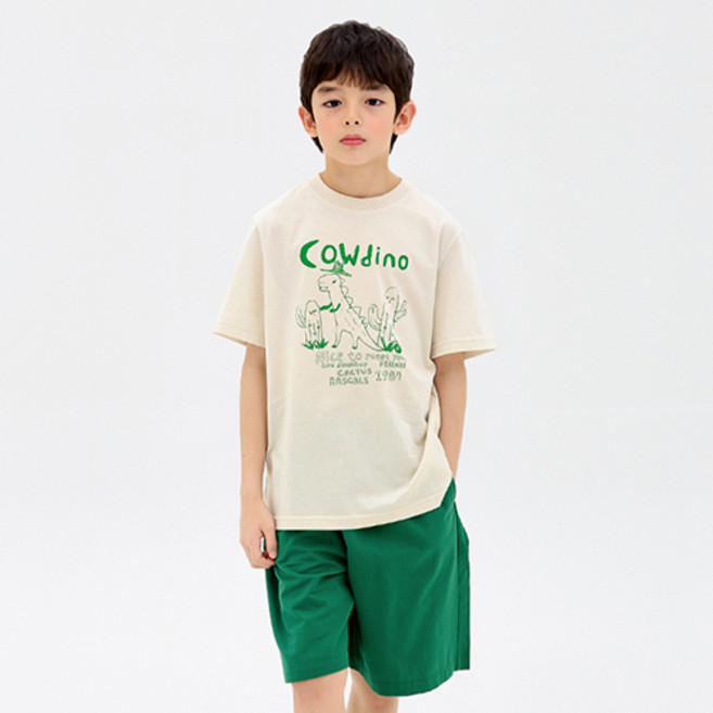 유니프랜드 아동용 카우디노 면 티셔츠 + 5부 팬츠 세트