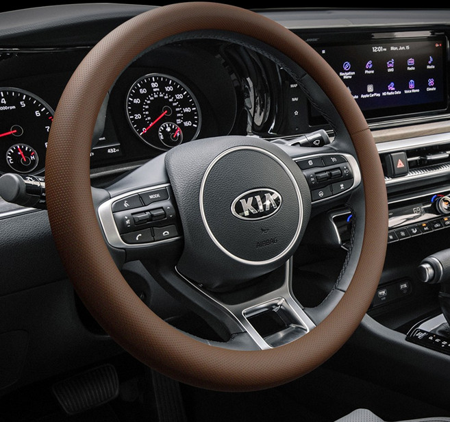 아이엠듀 차량용 가죽타공 핸들커버, 브라운