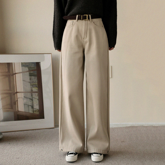 앤드스타일 여성용 히터진 13탄 본딩 융기모 트윌코튼 스냅 인밴딩 와이드 팬츠 265024