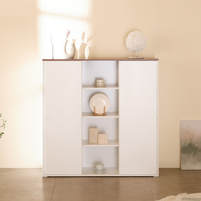 제이디퍼니처 스르륵 키높은 와이드 1200오픈 수납장 슬림폭 방문설치, 멀바우 화이트