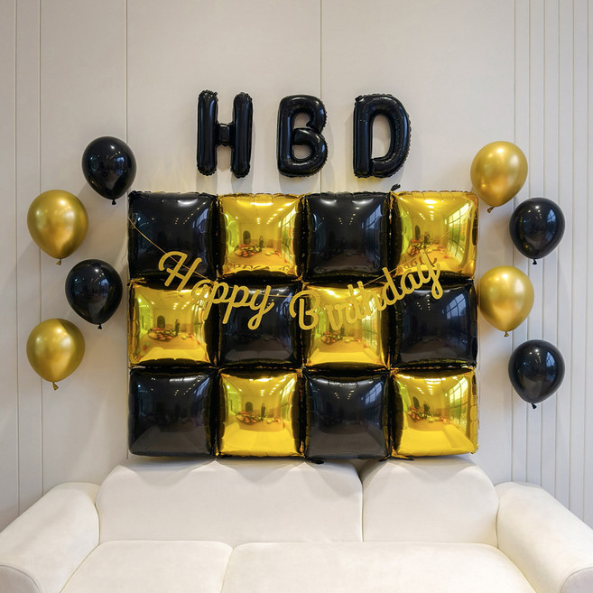 피앤비유니티 해피버스데이 큐브풍선가랜드 세트, 06 블랙골드, 1세트