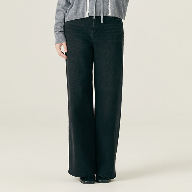 Roem 女款 基本/短版 無刷毛寬版牛仔褲