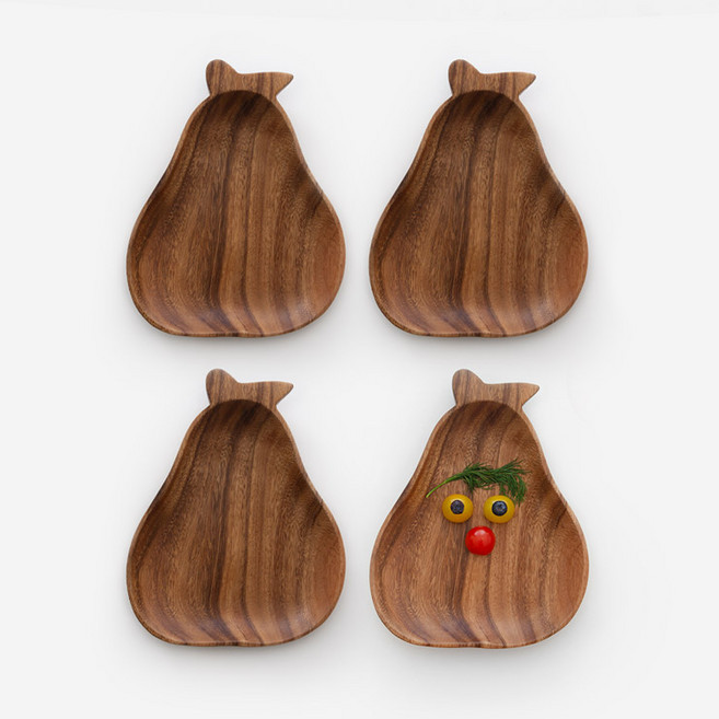 니코트 우드 배 접시, 4개