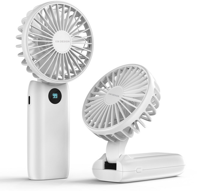 케이엠디자인 4000mAh 대용량 저소음 핸드브리즈 손 선풍기, HF4000, 화이트